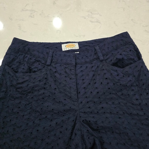 Talbots Petites Navy Blue Eyelet Embroidered Crop Pants Size 4P Stretch Lined - Picture 2 of 7